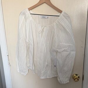 JustFab Cream Blouse with Lace Detail